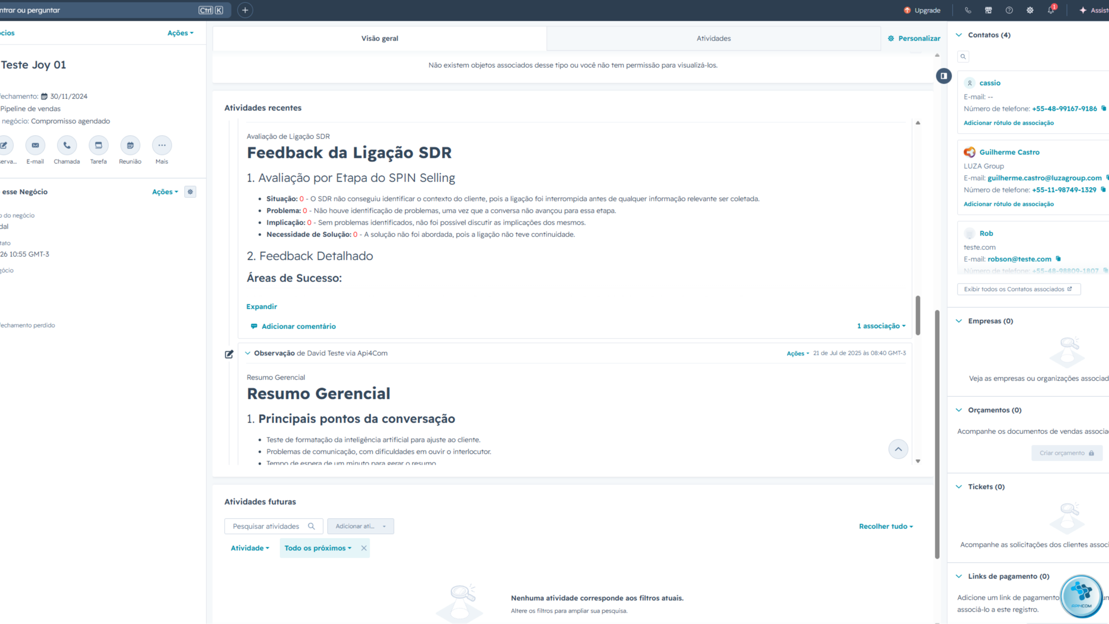 Chamadas e IA integradas diretamente ao HubSpot